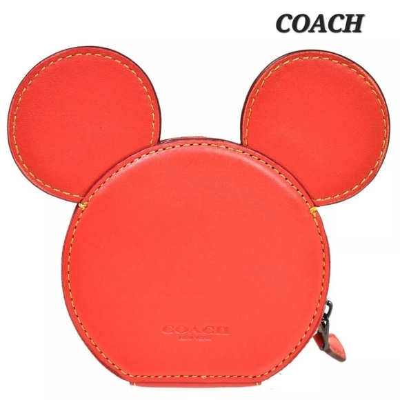 Coach Accessories - COACH X Disney Red Leather Mickey Mouse  Head Coin Change Purse